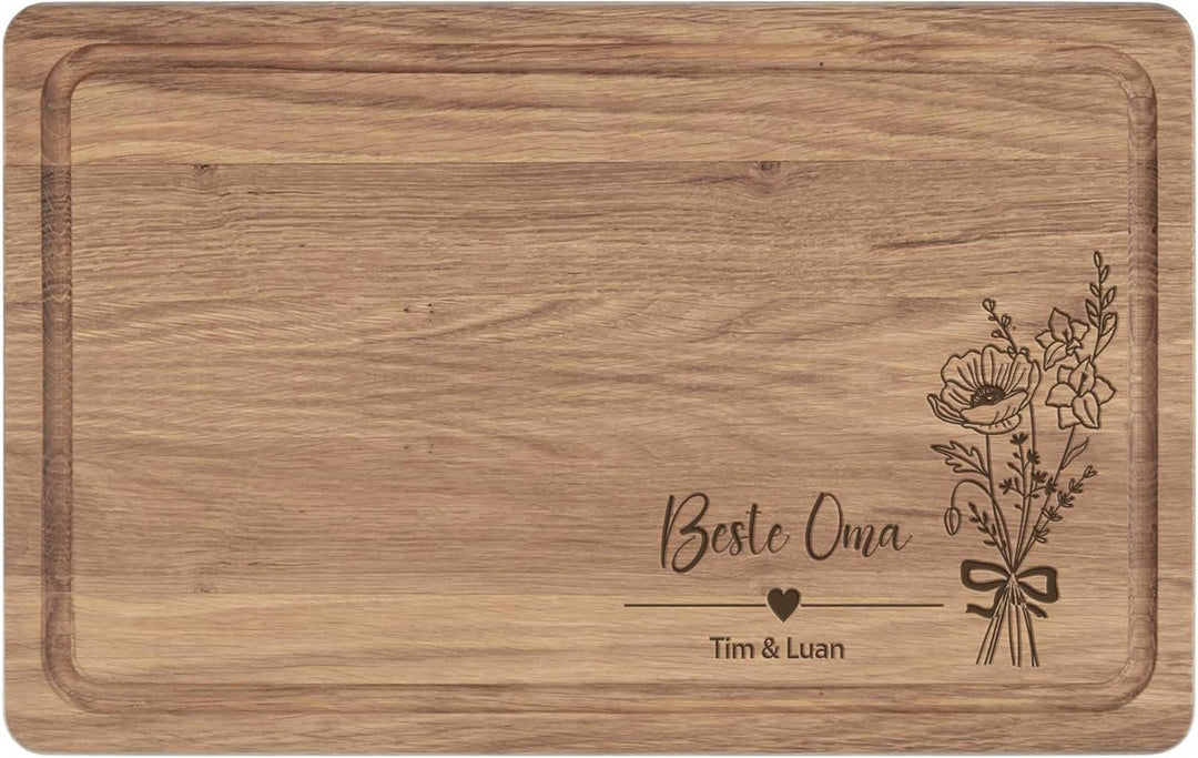 Geschenk für Beste Oma | Geburtstagsgeschenk Mama | Personalisiertes Schneidebrett XL | Eiche 40x25x