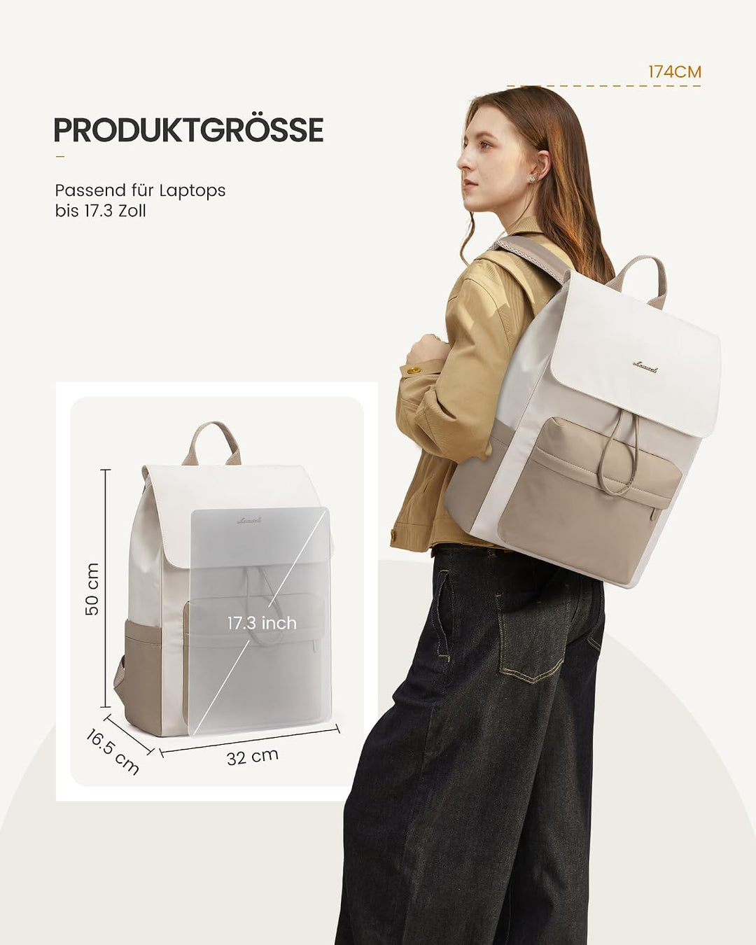 LOVEVOOK Rucksack Damen,17.3 Zoll Laptop Schulrucksack Teenager Wasserdicht Mädchen Leichter Schulta