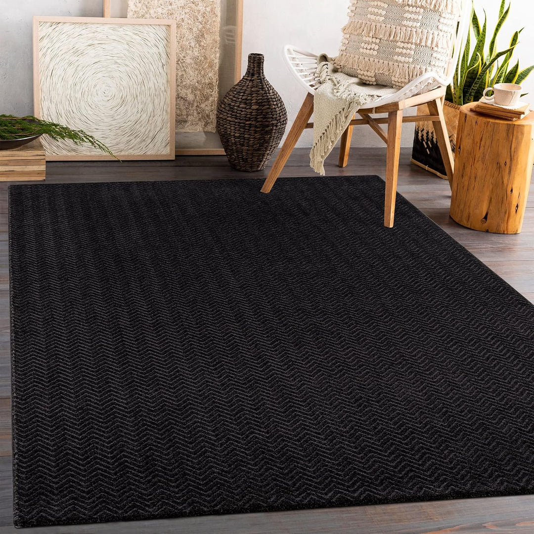 payé Teppich Wohnzimmer - Anthrazit - 120x170cm - Meliert Muster - Einfarbig - Hoch Tief Effekt - Ku