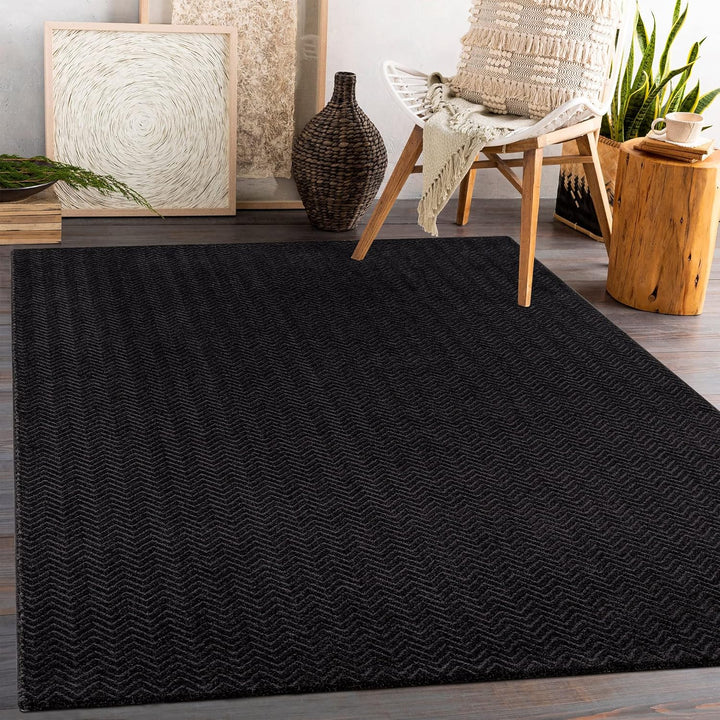 payé Teppich Wohnzimmer - Anthrazit - 120x170cm - Meliert Muster - Einfarbig - Hoch Tief Effekt - Ku