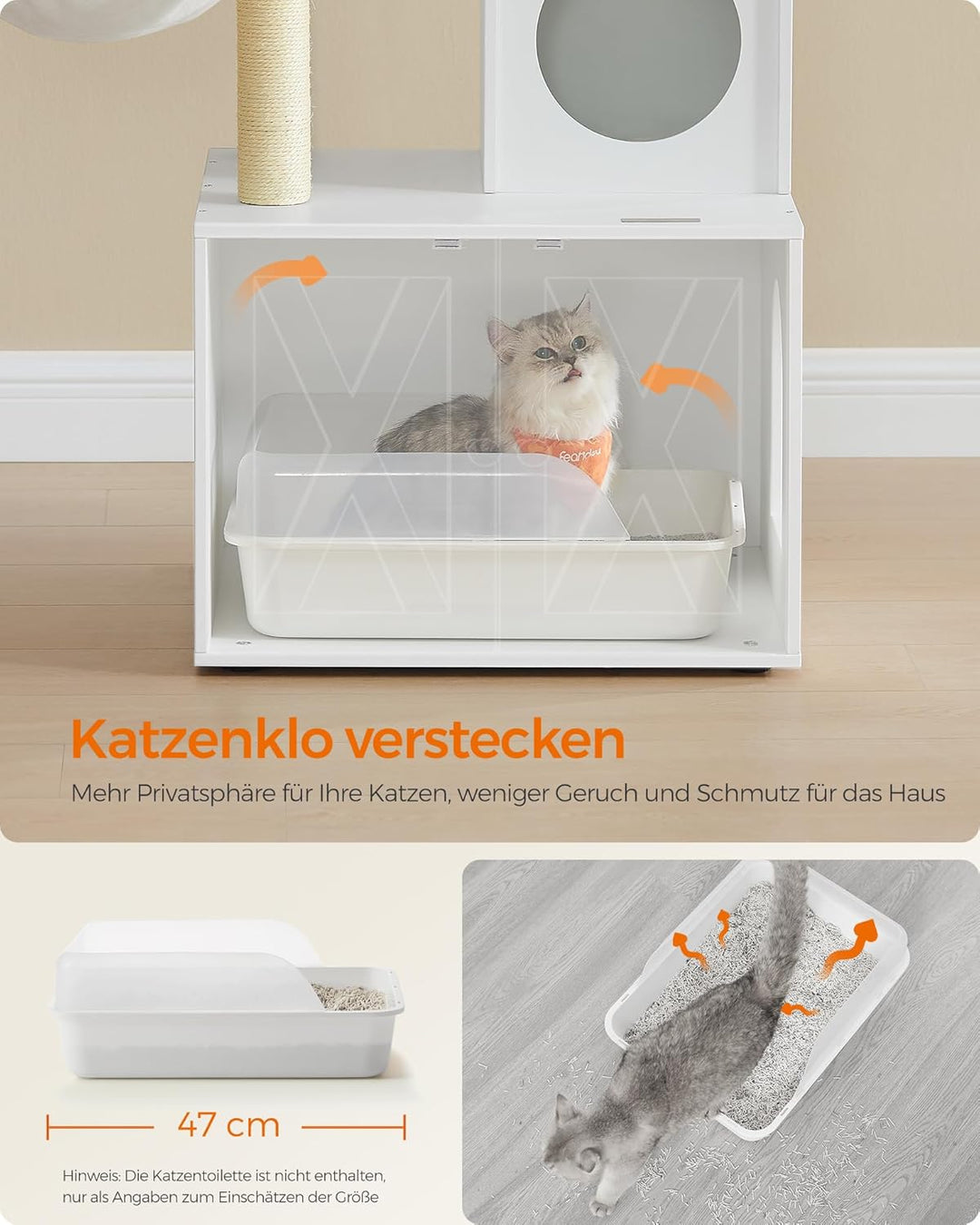 Feandrea Kratzbaum mit Katzenklo-Schrank, 150 cm hoch, 2-in-1 Katzenbaum, Schrank für Katzentoilette