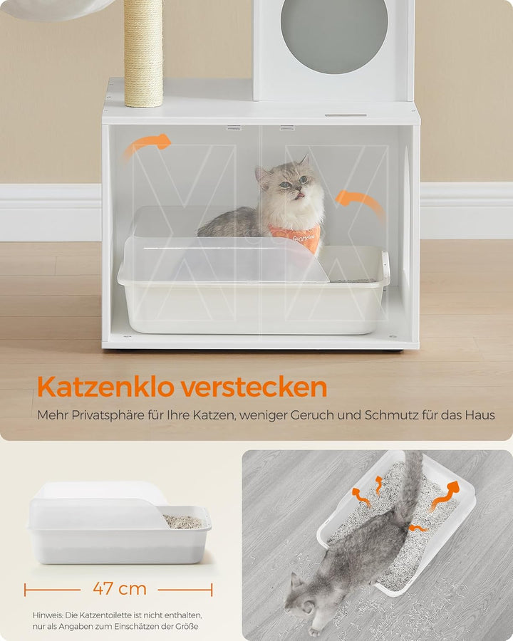Feandrea Kratzbaum mit Katzenklo-Schrank, 150 cm hoch, 2-in-1 Katzenbaum, Schrank für Katzentoilette