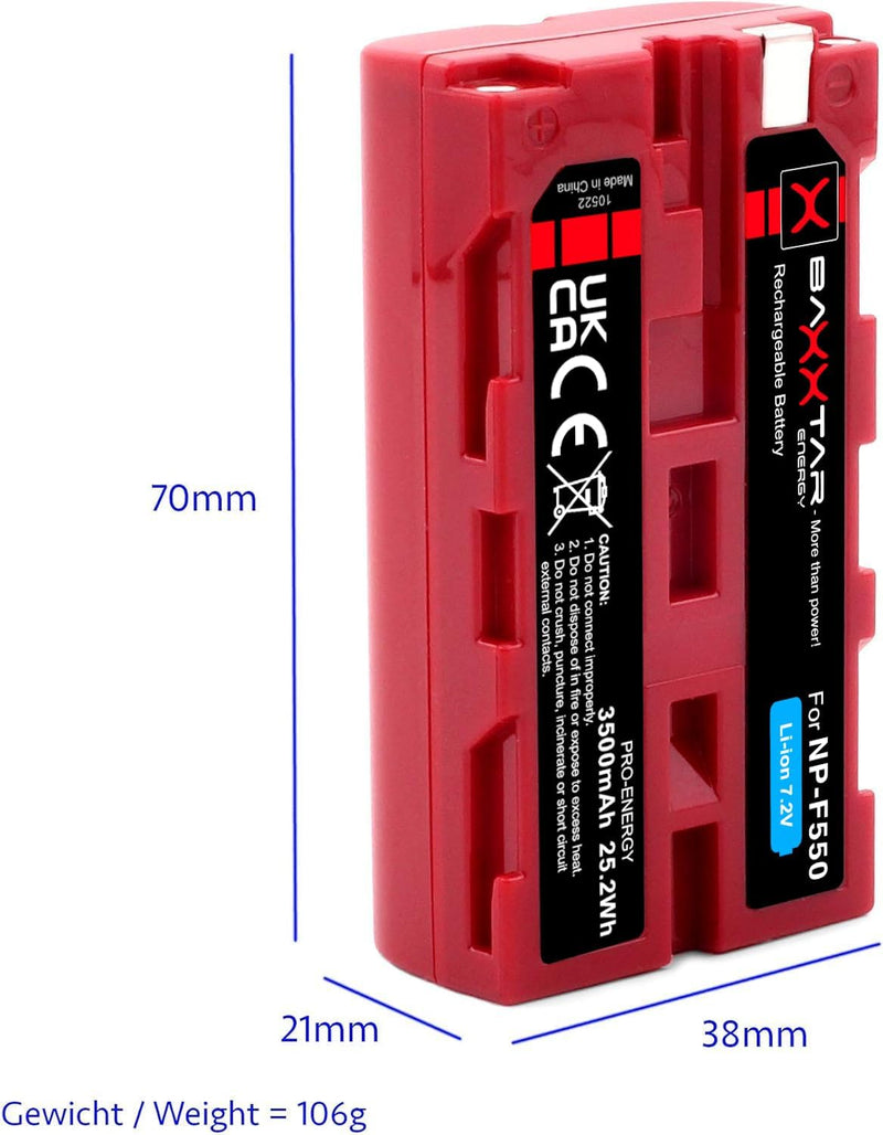 BAXXTAR PRO 2X Akku NP-F550 NP-F570 echte 3100mAh - LG Cells Inside - (Blackmagic NP-F570) NP-F550 x