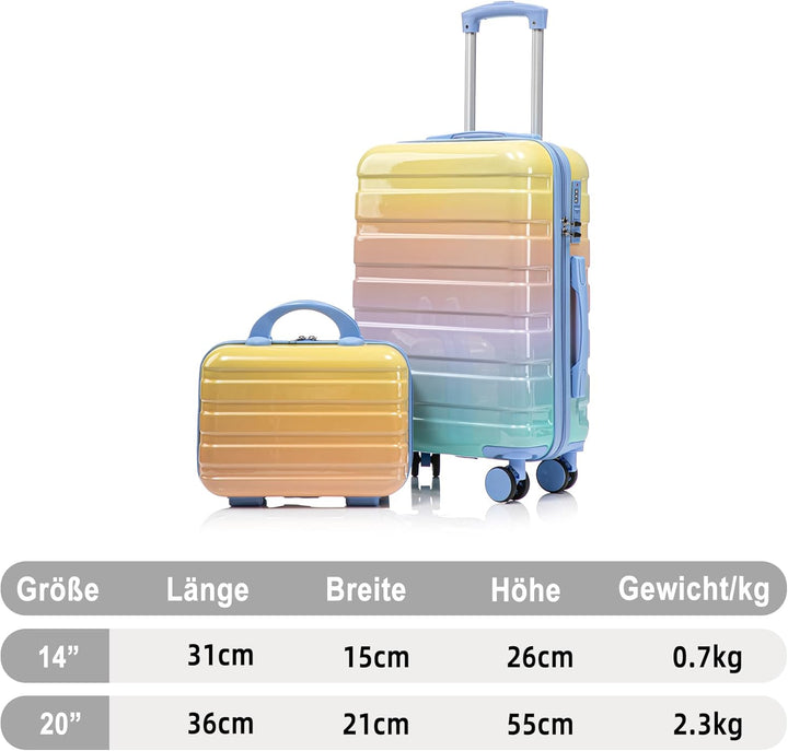 Hartschalen-Koffer Trolley Handgepäck Rollkoffer, Reisekoffer Set mit 4 Rollen, 2er Gepäckset, Blau