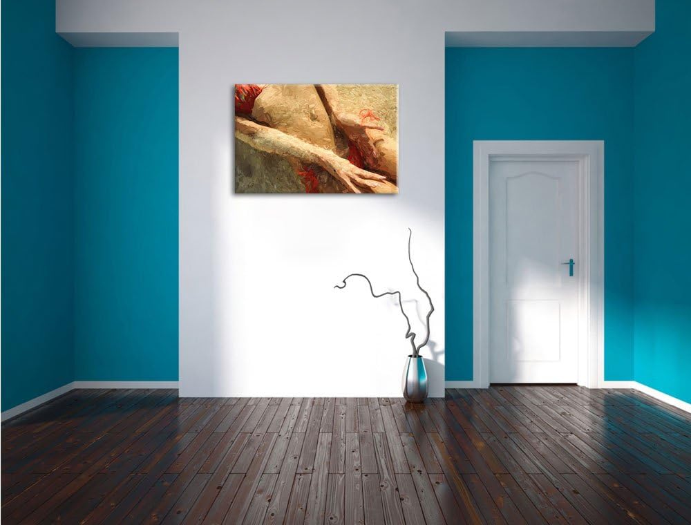 Pixxprint Sexy Frau im Bikini am Strand Pinsel Effekt, Format: 100x70 auf Leinwand, XXL riesige Bild