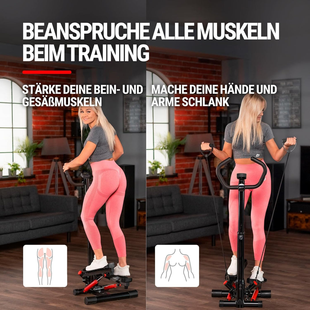 Hop-Sport Swing Side Stepper HS-055S mit verstellbarem Haltegriff Trainingsbändern Computer verstell