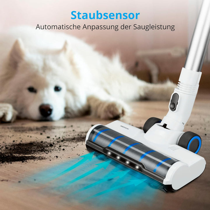 MEDION P350 W Stabstaubsauger mit Wischfunktion (kabellos, beutellos, Zyklon-Technologie, 350 Watt,