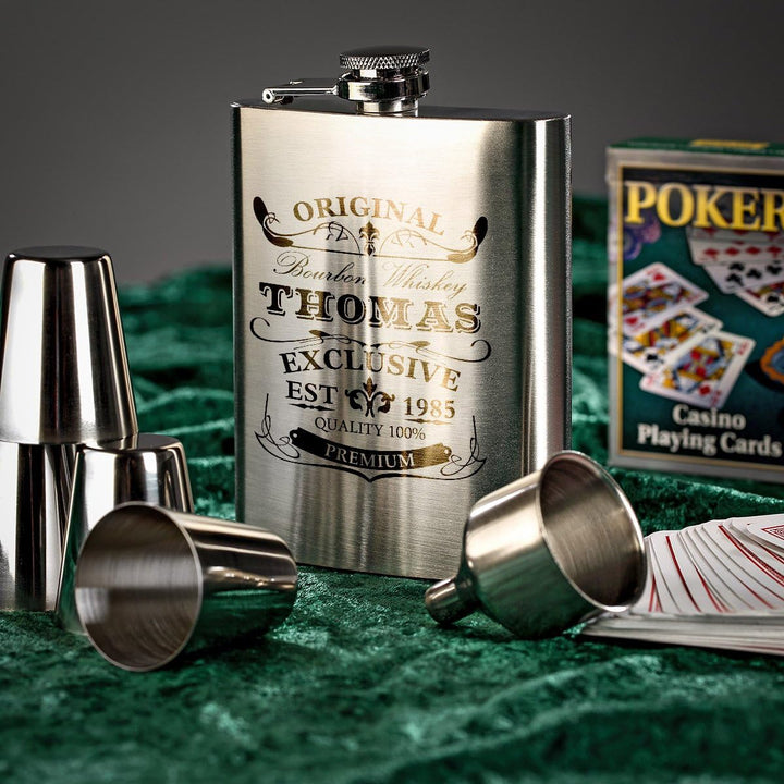 polar-effekt 7-TLG. Edelstahl Flachmann Geschenk-Set mit Personalisierte Gravur - Schnapsflasche 195