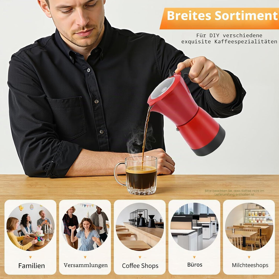 Elektrische Espressokocher 480W 300ml Kaffeekanne Espressokanne 6 Tassen Italienische Mokkakanne mit