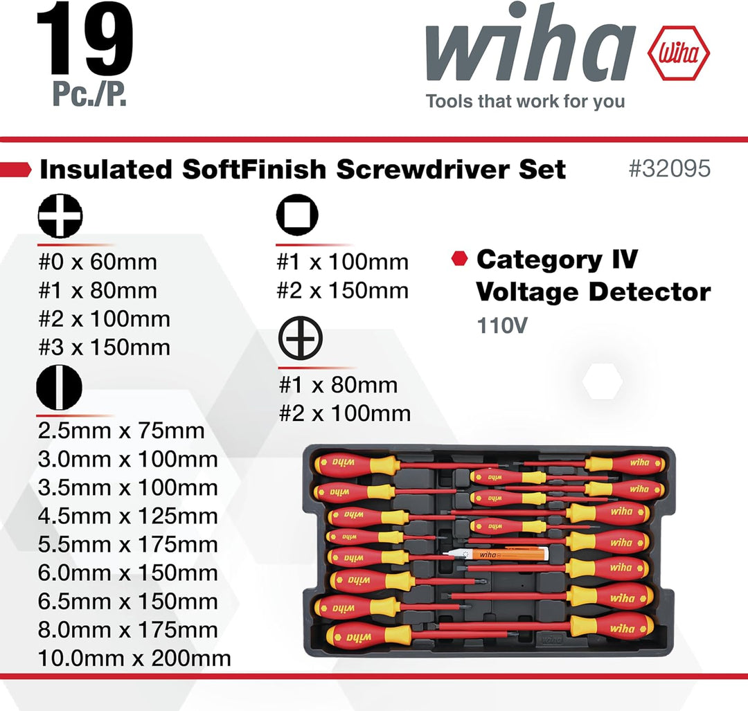 Wiha Schlitz- und Kreuzschlitzschraubendreher-Set, isoliert, 1000 Volt, 19-teilig, 32095, 19