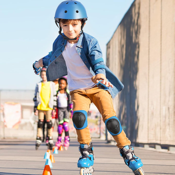 WayEee Knieschoner Kinder mit Helm, Schonerset Kinder 3-10 Jahre, Knieschützer Inliner Kinder Schutz
