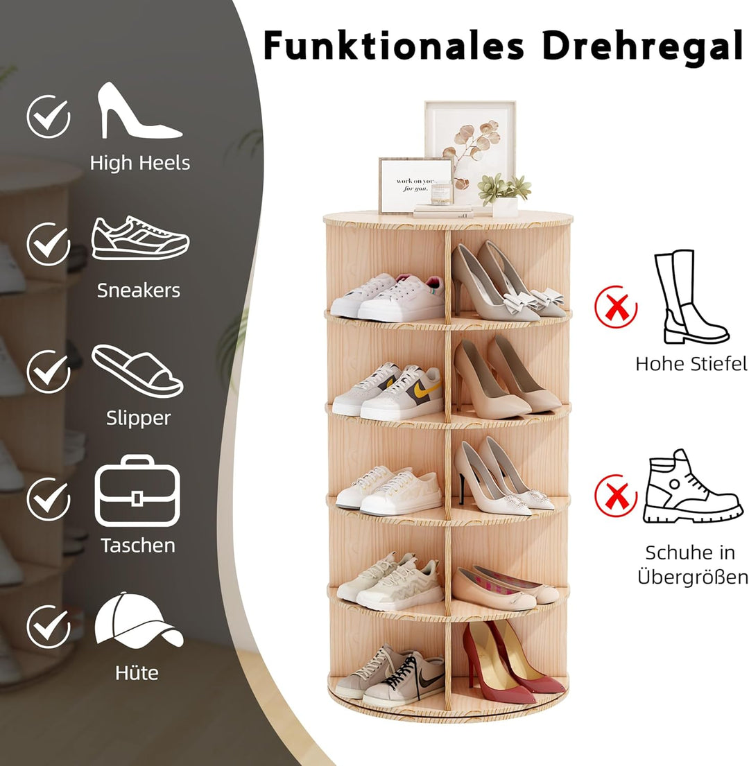 Drehbarer Schuhschrank mit 5 Ebenen, 360° Schuhschrank mit Rundregalen, Karussell für Hüte und Handt
