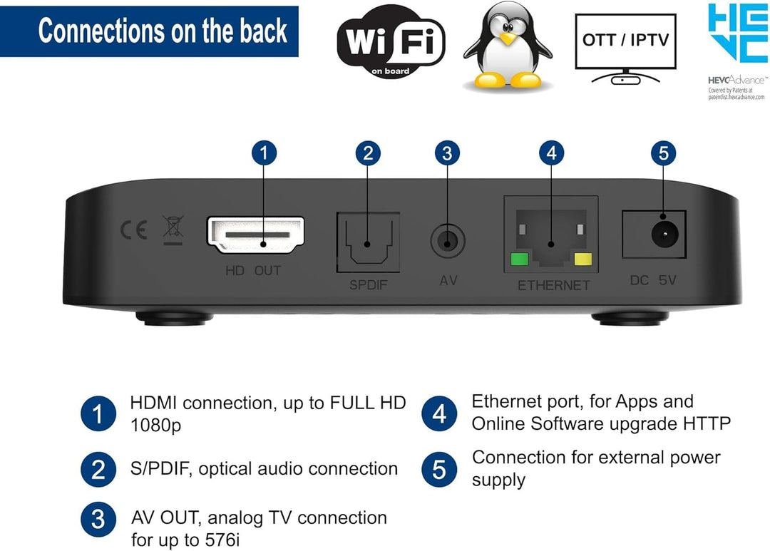 EDISION PING - OTT LINUX RECEIVER H265/HEVC schwarz, Stalker, Xtream, WebTV, Media Player, Wi-Fi on