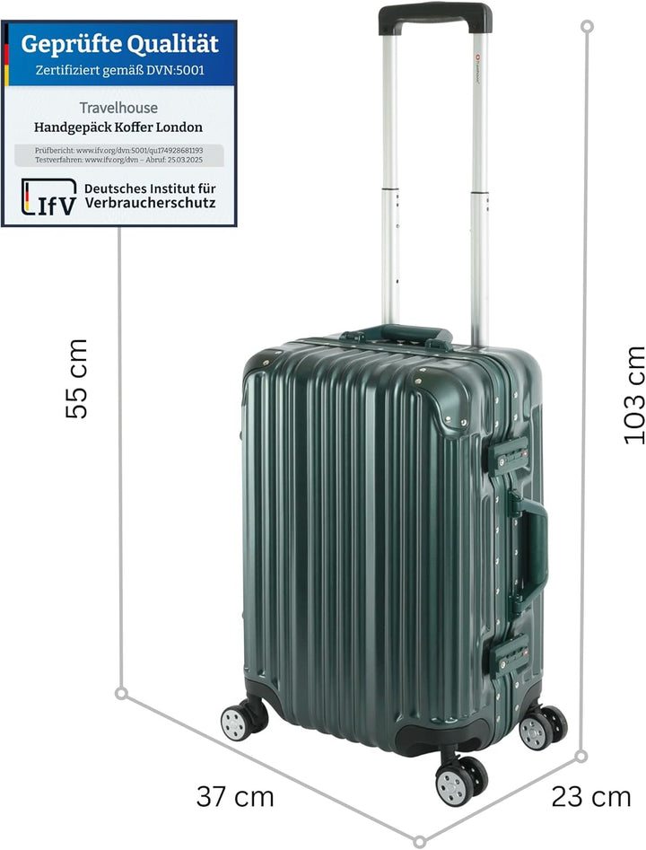 Travelhouse London Koffer Grün S-55cm Bordkoffer · Alu-Rahmen · Polykarbonat Hartschale · Reisegepäc