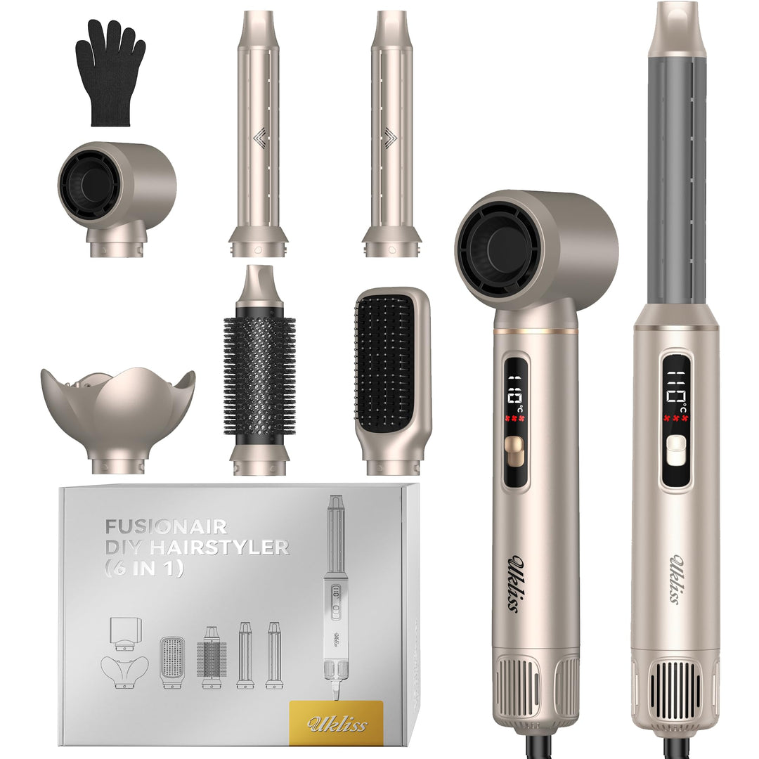 UKLISS Haarstyler Hairstyler 6 in 1, Hair Styler Set mit LCD-Display 1000W Föhnbürste Airluft Locken