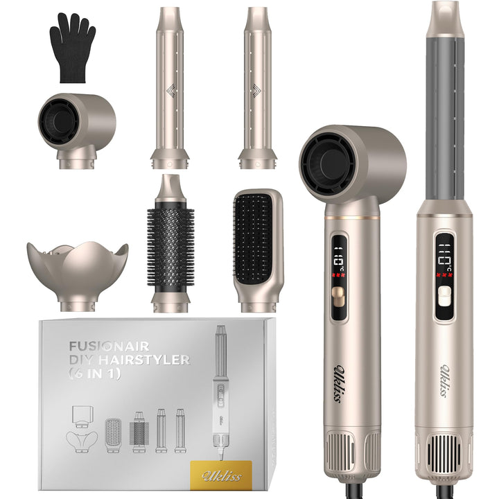 UKLISS Haarstyler Hairstyler 6 in 1, Hair Styler Set mit LCD-Display 1000W Föhnbürste Airluft Locken