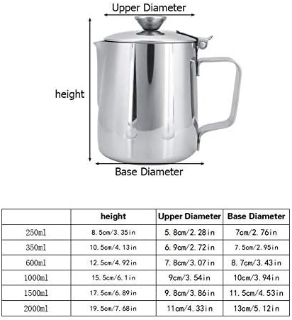 Fdit Edelstahl-Kaffeetasse, Milchaufschäumkrug mit Deckel für Latte-Kaffeekunst für Büro, Küche (600