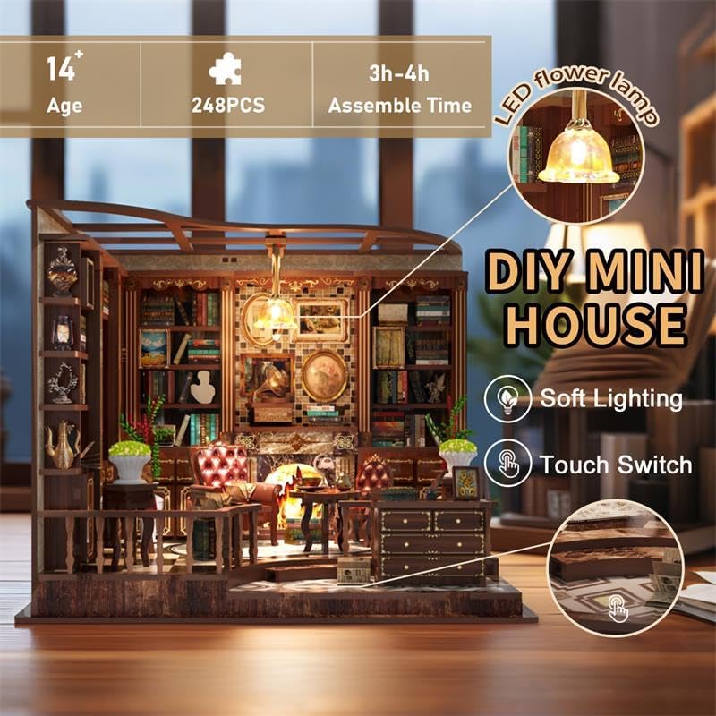 Book Nook Kit für Erwachsene - CRIOLPO DIY Miniatur Haus Holzpuzzle 3D Puppenhaus - Buchstütze für B