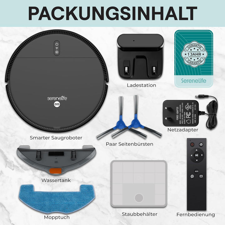 SereneLife Saugroboter mit Wischfunktion, 700Pa Saugroboter, 3-in1- Saug und Wischroboter, Staubsaug