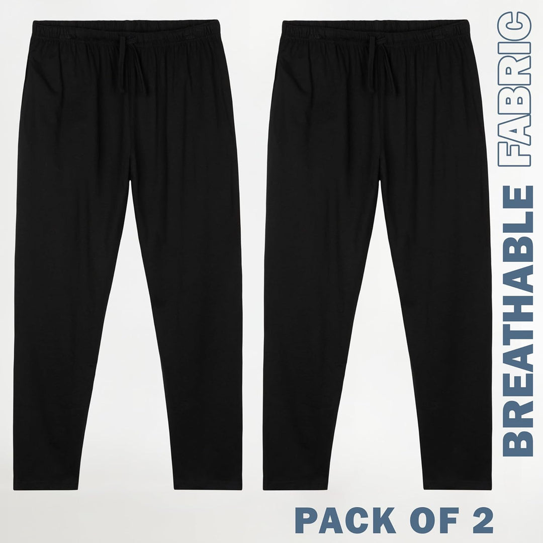 CityComfort Herren Schlafanzughose Lang mit Seitentaschen & elastischem Bund, 2er Pack M Bund mit Ko