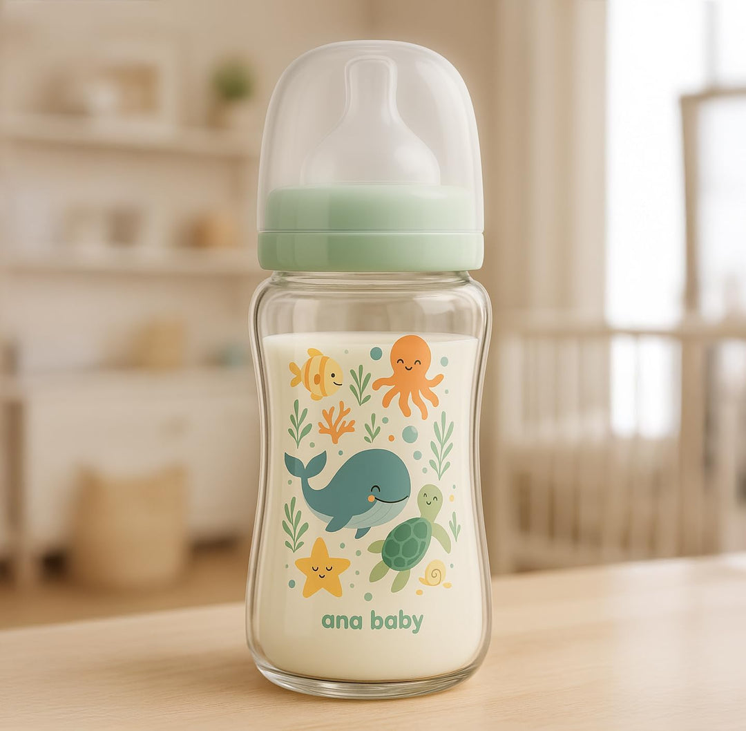 Ana Baby Babyflaschen aus reinem Glas, 2er-Set, BPA-freie Borosilikatglasflaschen mit weichem Siliko