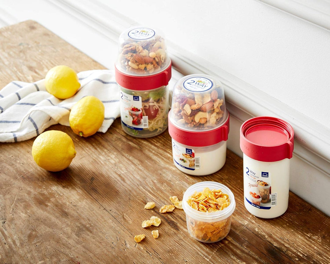 Lock & Lock Two-Way Müsli-to-go-Becher aus Kunststoff – 3er Vorratsdosen Set – Kleine Lunchbox mit S
