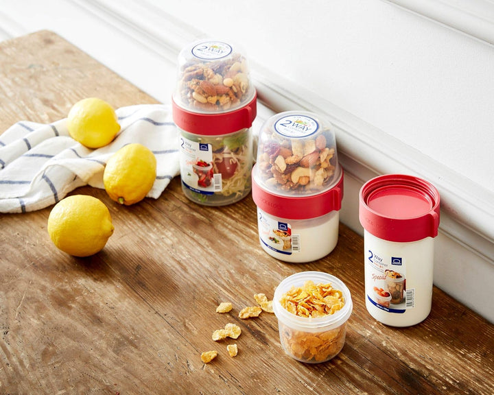 Lock & Lock Two-Way Müsli-to-go-Becher aus Kunststoff – 3er Vorratsdosen Set – Kleine Lunchbox mit S