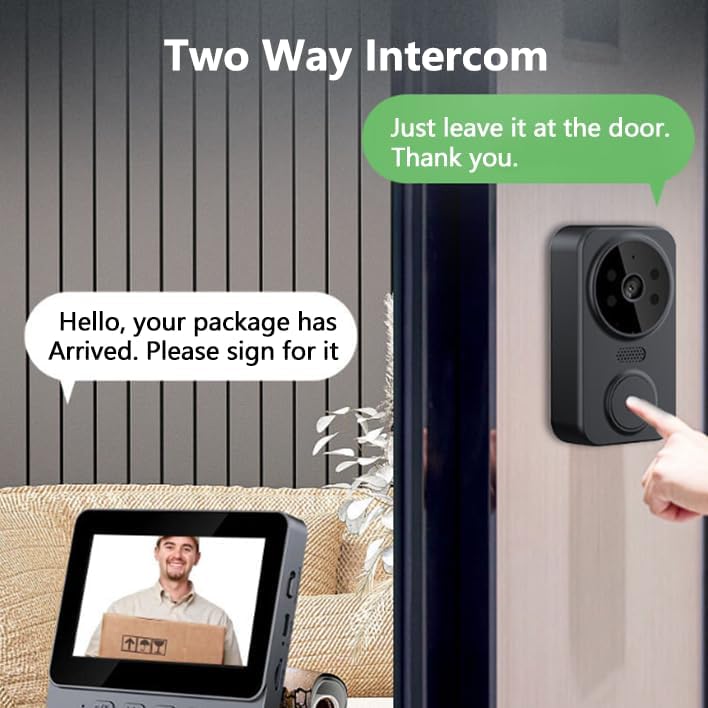 Video-Gegensprechanlage, Display, Kabellose Video-Türsprechanlage, Türklingel-Set, Innen- und Aussen