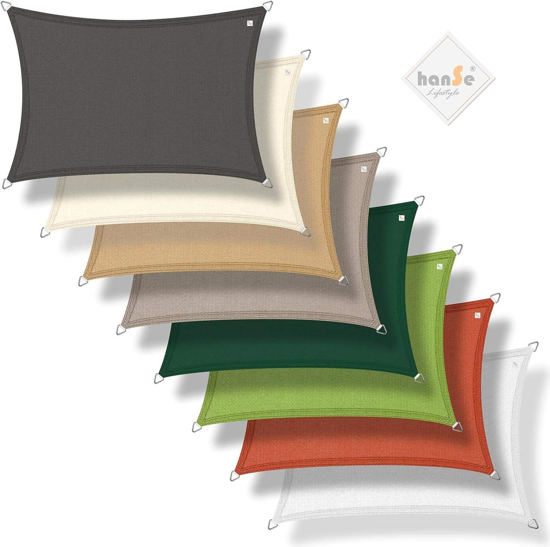 hanSe Sonnensegel rechteckig, Segeltuch Rechteck, 2,5x4m in Graphit, aus HDPE Gewebe, wetterbeständi