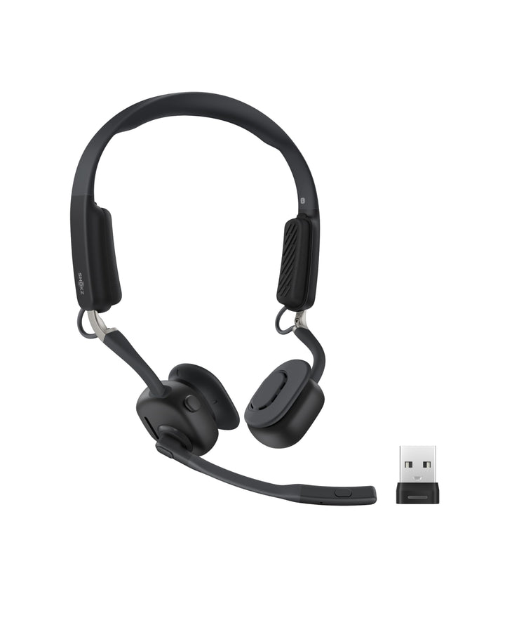 SHOKZ OpenMeet UC Knochenleitungs-Headset mit USB-A-Adapter, Open-Ear-Bluetooth-Kopfhörer mit Geräus