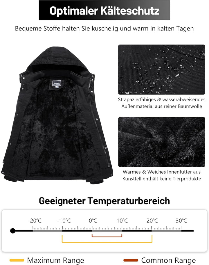 KEFITEVD Winterparka Herren Fleece Gefüttert Winterjacke mit Viele Taschen Kapuze Warm Winter Mantel