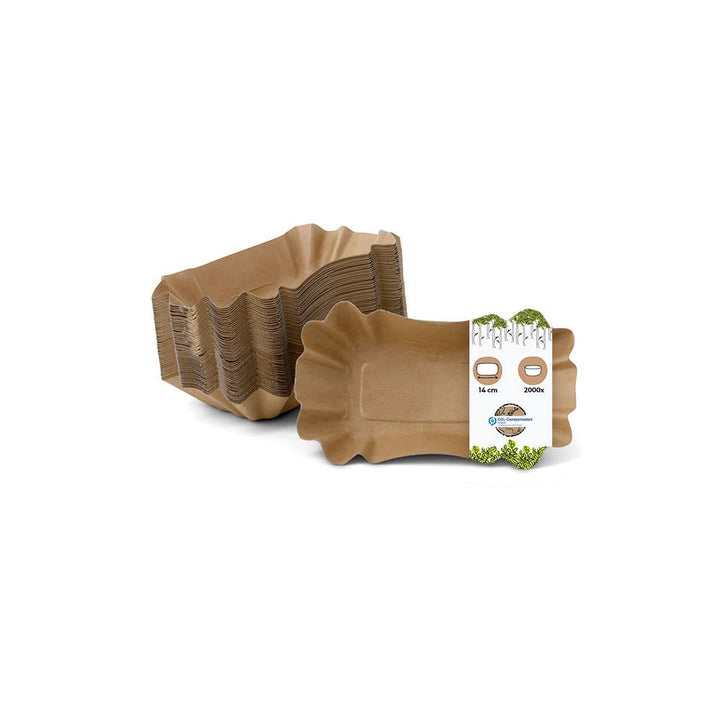 BIOZOYG Pappschalen eckig 14 x 9 x 3 cm I Imbissteller braun aus Recyclingkarton für Pommes Currywur