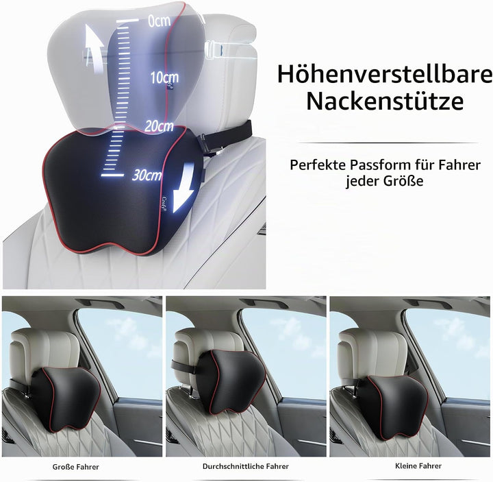 Crofy 2er-Pack Auto-Nackenkissen, weiches Auto-Kopfstützenkissen zum Fahren mit verstellbarem Gurt,