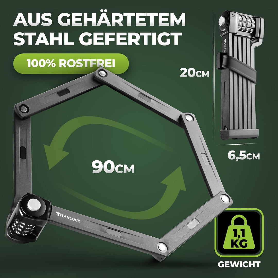 TITANLOCK Fahrradschloss Faltschloss Diebstahlsicher [Individueller Pin] Zahlenschloss Schnelle + Le