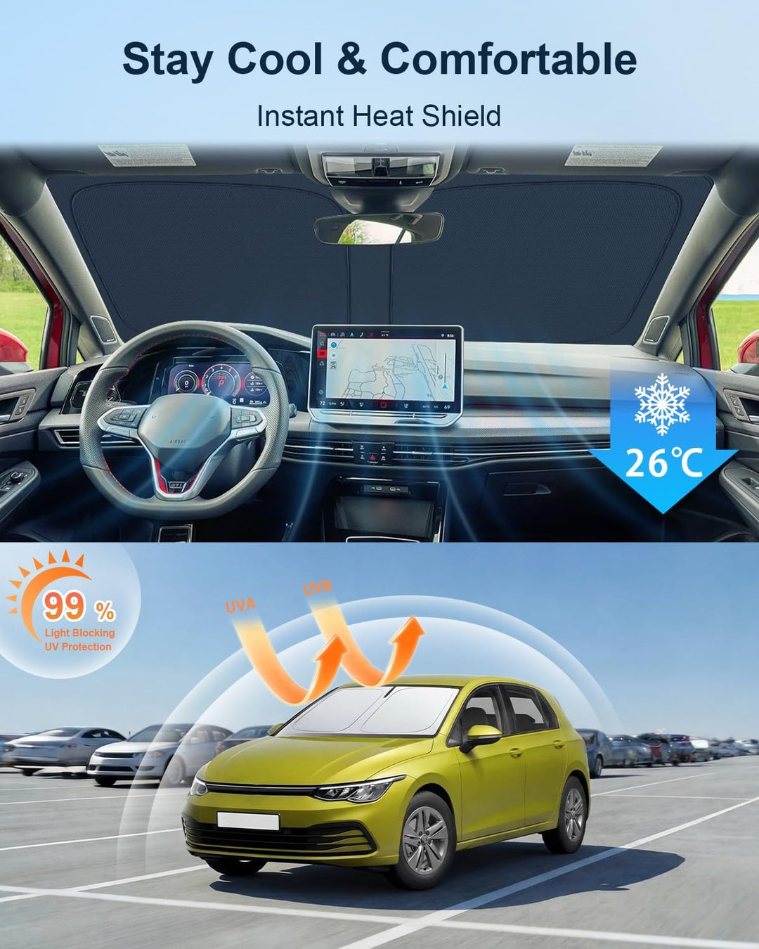 BIXUAN Frontscheiben-Sonnenschutz kompatibel mit VW Golf 8 MK8 GTI GTE 2020-2025 2026 Auto Sonnensch