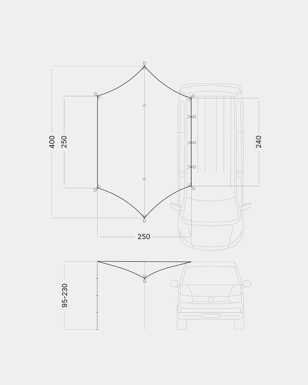 qeedo Motor Tarp Bus Sonnensegel mit UV-Schutz (UV80) & Dark-Coating, Keder; Bänder oder Saugnapf-Mo