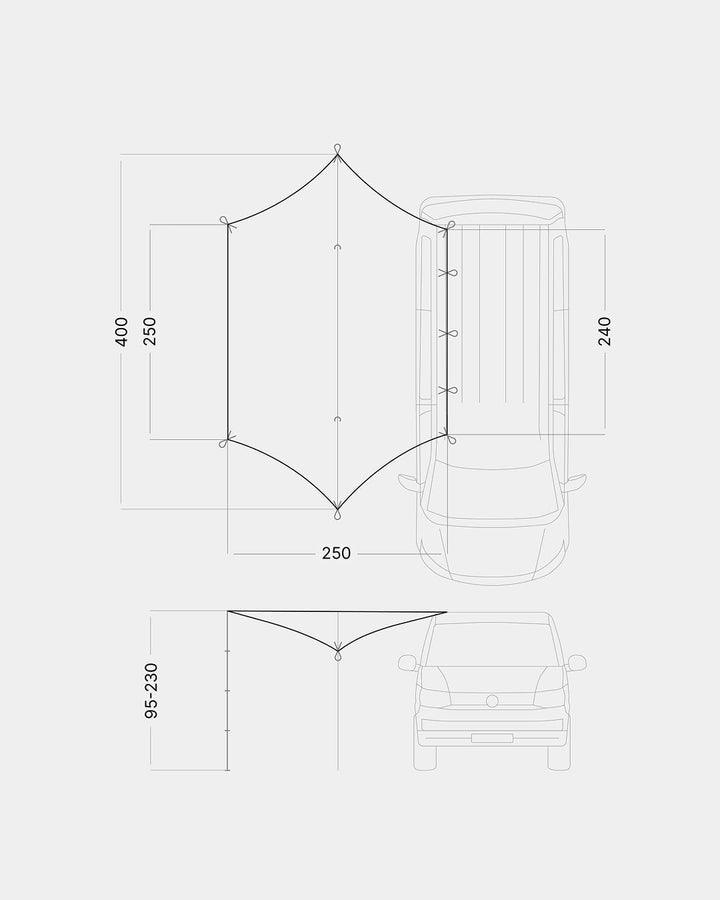 qeedo Motor Tarp Bus Sonnensegel mit UV-Schutz (UV80) & Dark-Coating, Keder; Bänder oder Saugnapf-Mo
