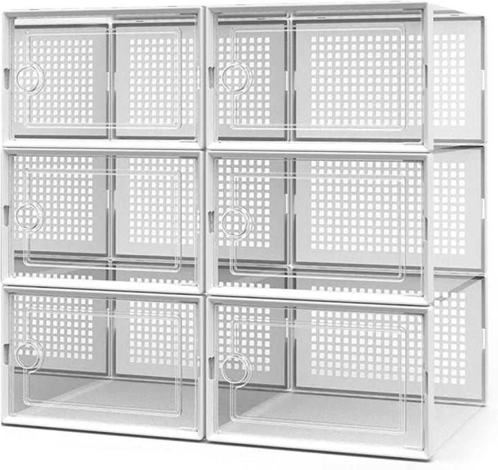 Schuhboxen, 6 Stück Stapelbar Transparent Schuhkarton mit Deckel, platzsparend, stapelbar, Schuhschr