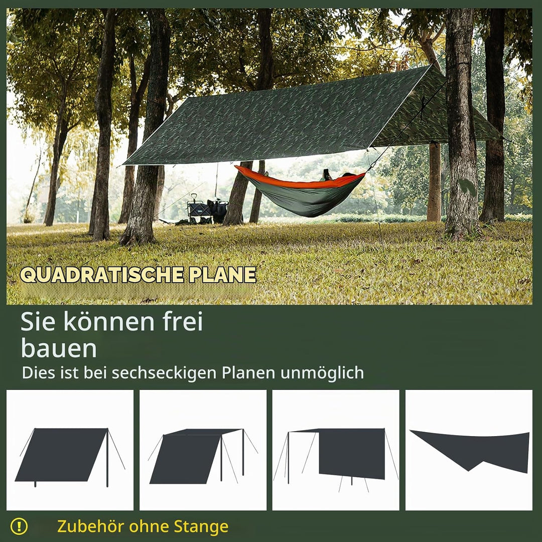 Tarp 3x4M Wasserdicht, Ultraleicht Camping Zeltplane, mit 15 Öse+6 Aluminiumstifte+8 Nylonseile, Ant