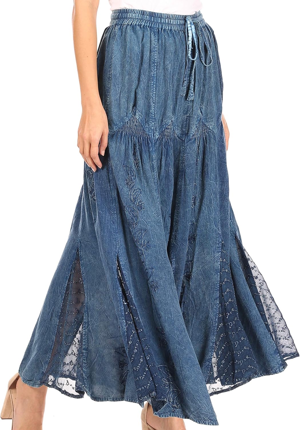 Sakkas Olivia Damen Maxi böhmischen Zigeuner Langen Rock mit elastischer Taille und Spitze Einheitsg