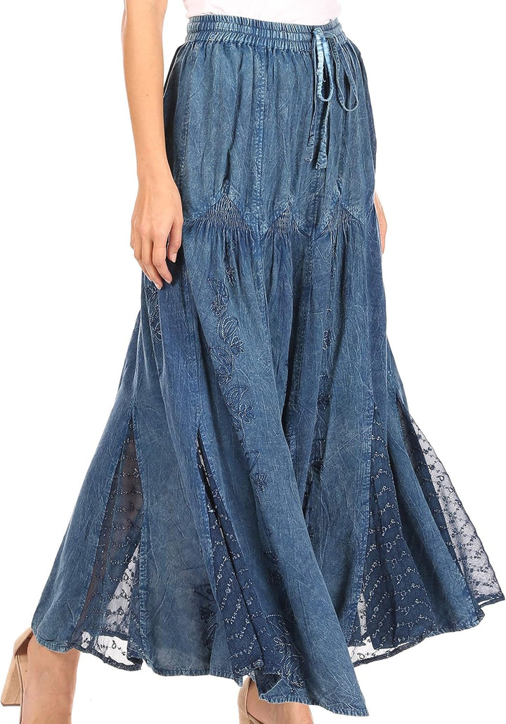 Sakkas Olivia Damen Maxi böhmischen Zigeuner Langen Rock mit elastischer Taille und Spitze Einheitsg