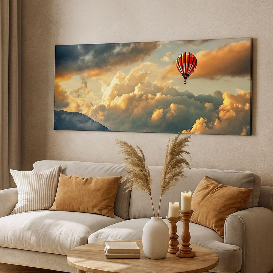 Panorama Bilder auf Leinwand 100x40cm Leinwandbild Wolken Ballon Flug Gross Wanddeko Bild Schlafzimm