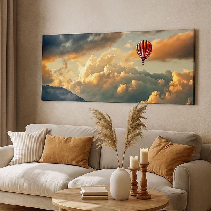 Panorama Bilder auf Leinwand 100x40cm Leinwandbild Wolken Ballon Flug Gross Wanddeko Bild Schlafzimm