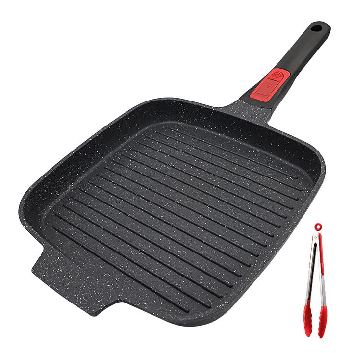 Grillpfanne Induktion mit Abnehmbarer Griff, 24 cm Steakpfanne Antihaft Beschichtet Aluminium Grill