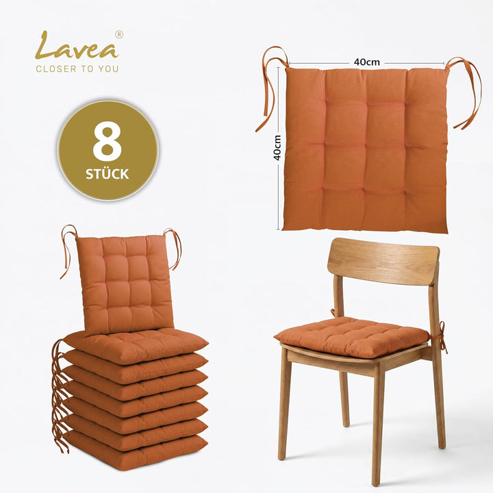 Lavea® Sitzkissen &amp; Stuhlkissen 40x40 cm – 8er Set – mit Stoffbändern – Outdoor &amp; Indoor – waschbar