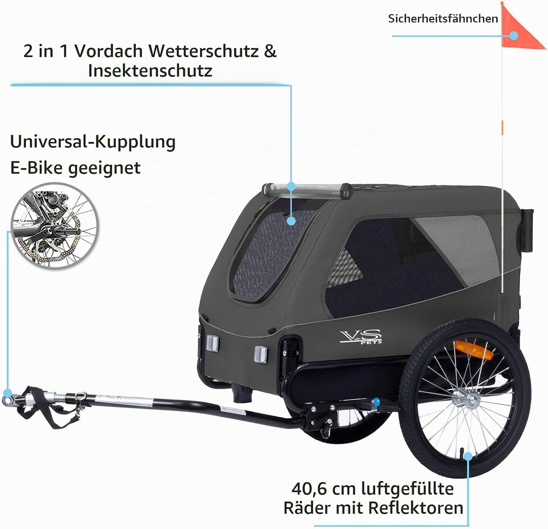 Tiggo VS Pets Medium Hundeanhänger &amp; Buggy 2in1 Fahrradanhänger Hundebuggy Jogger 80204 Grau, Grau
