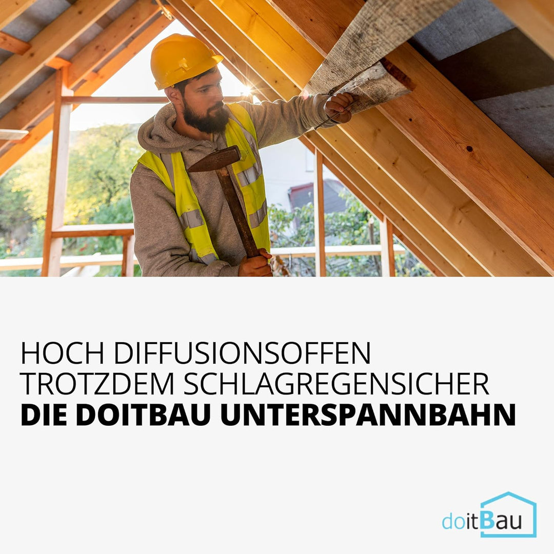 2 doitBau Unterspannbahn 1,5m x 50m (75m²) 100g/m² - Wasserdicht | Diffusionsoffen | Alterungsbestän