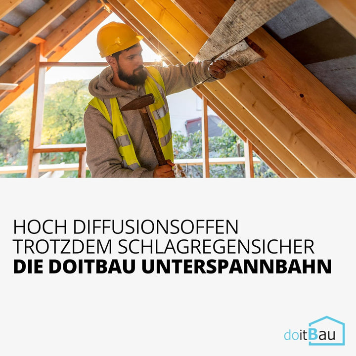 2 doitBau Unterspannbahn 1,5m x 50m (75m²) 100g/m² - Wasserdicht | Diffusionsoffen | Alterungsbestän