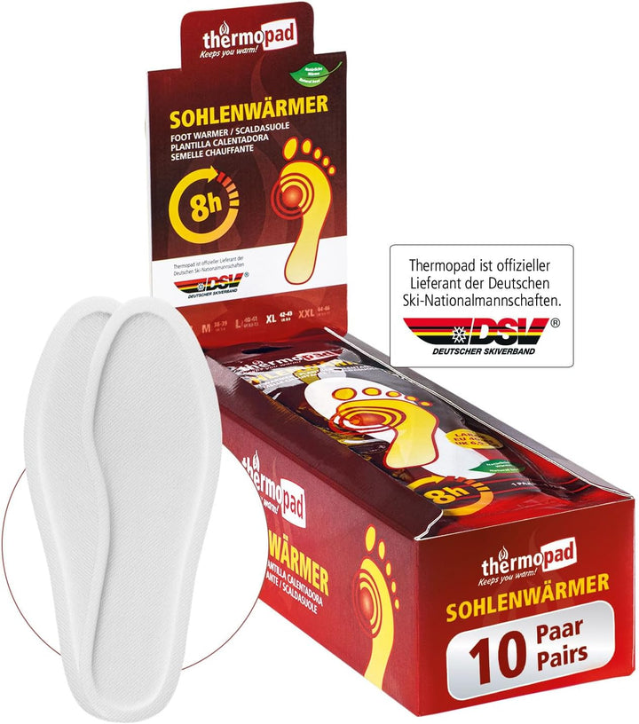 THERMOPAD Sohlenwärmer (Einlegesohle) Gr. XL (43-46) – DAS ORIGINAL: 10 Paar Wärmepads für 8 Stunden