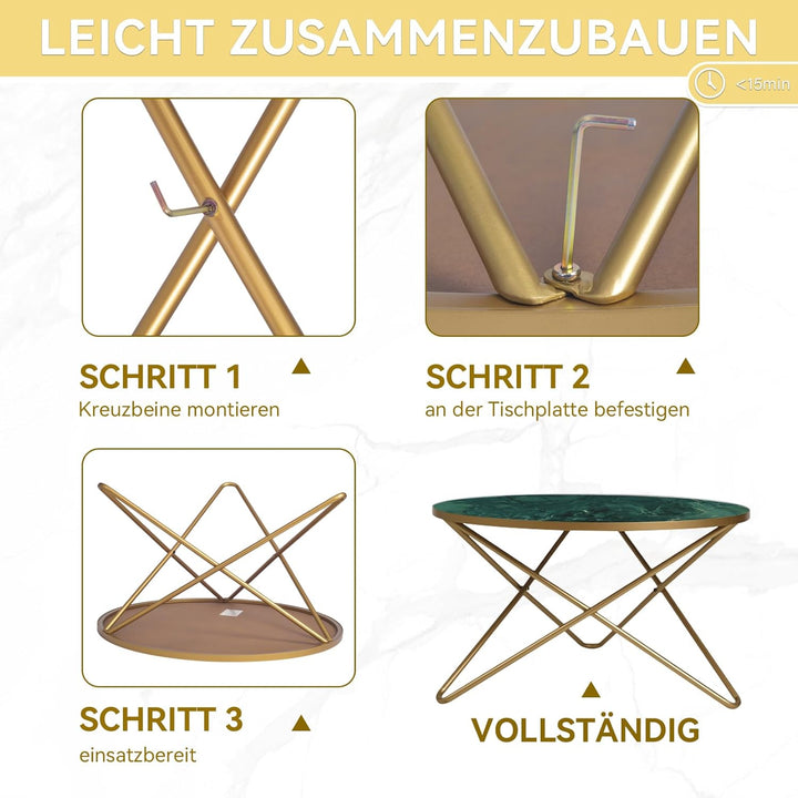 HOLTICO Couchtisch Beistelltisch Rund Schwarz Grün,Wohnzimmertisch Sofatisch für Wohnzimmer Garten B